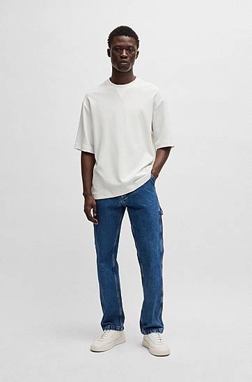 Пуловер BOSS Waffle-Cotton T-Shirt with Embroidered Logo Бяло | 50536746, 1