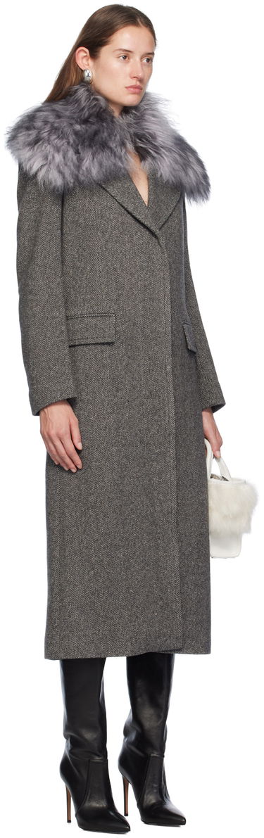 Палта Blumarine Wool Coat With Faux Fur Collar Сиво | A422S076A, 1