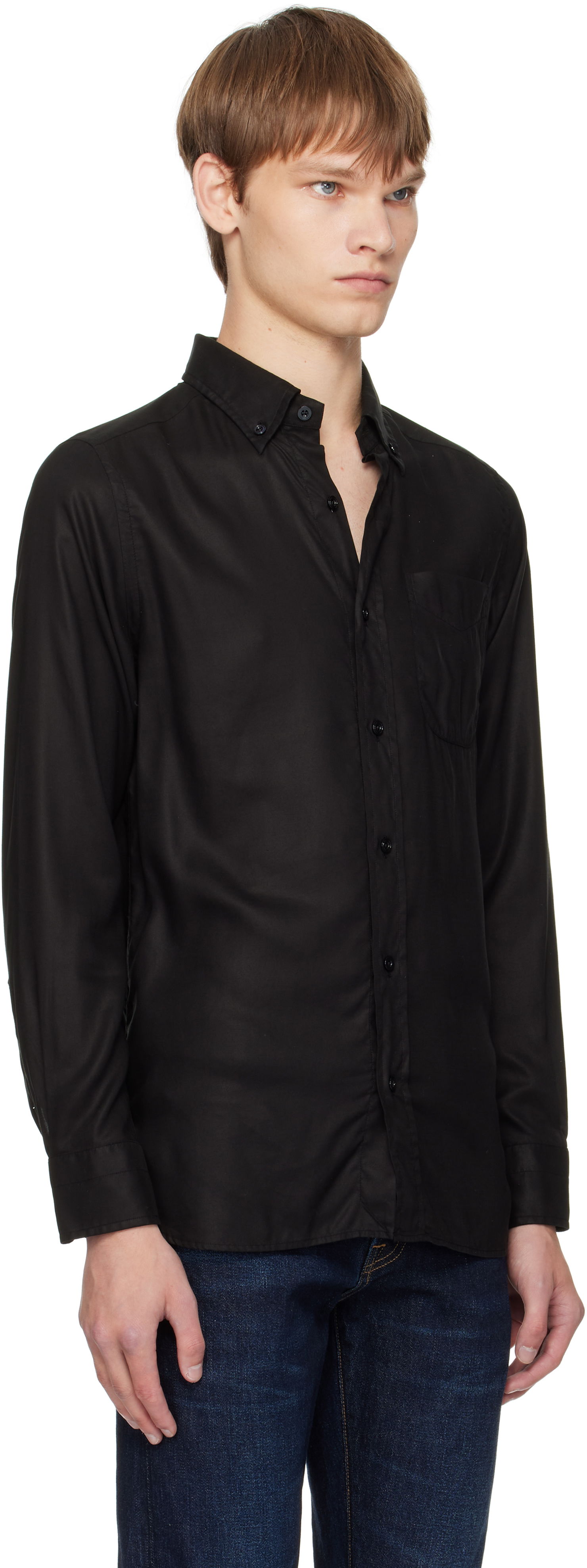 Риза Tom Ford TOM FORD Gabardine Slim Fit Shirt Черно | HSO001-FMT058, 1