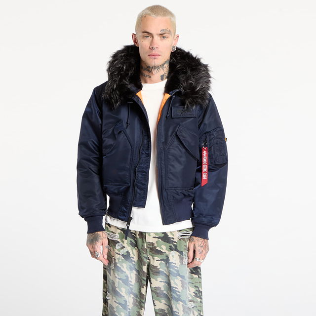 Hooded Custom Ultra Bomber Jacket with Faux Fur Trim and Orange Lining