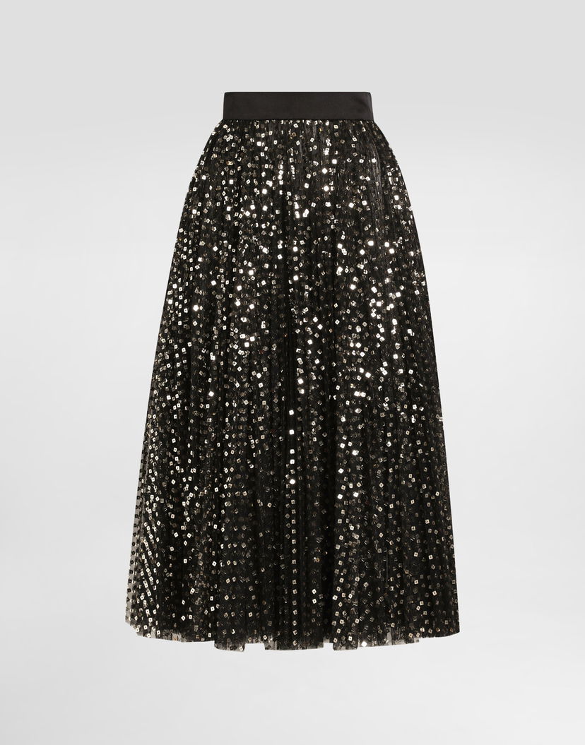 Пола Dolce & Gabbana Tulle Midi Circle Skirt With Micro-sequin Embroidery 46 Зелено | F4C1FTFLSHDS0997