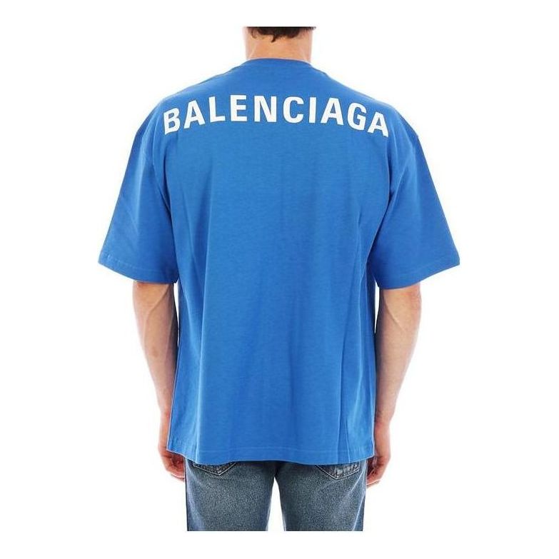Тениска Balenciaga Back Logo Print Cotton T-Shirt Синьо | 570805THV808077, 0