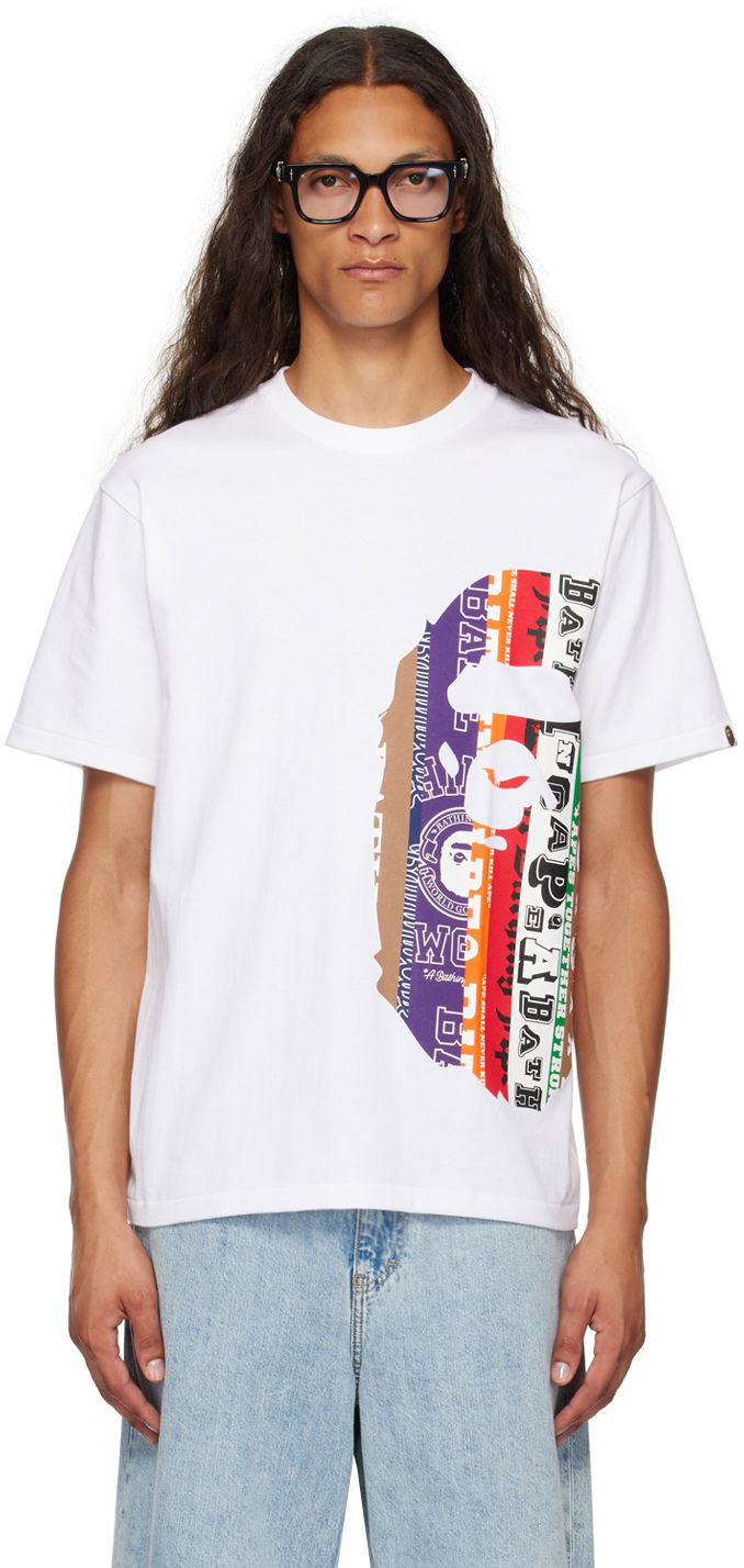 Тениска BAPE BAPE White Fans Scarf Side Big Ape Head T-Shirt Бяло | 001TEK301043M, 0
