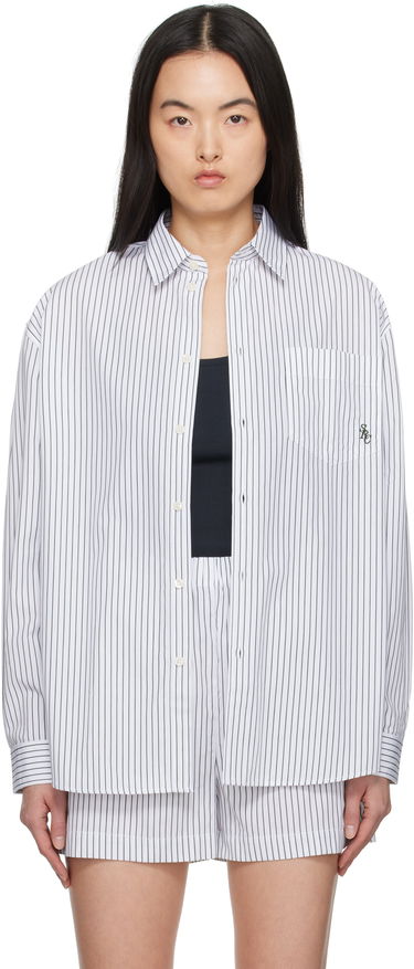 Риза Sporty & Rich Sporty & Rich Oversized Pinstriped Shirt Бяло | SI006606302ST71, 0