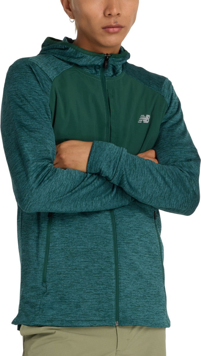 Суитчър New Balance Heat Grid Full Zip Hoodie Зелено | mj43206-nus