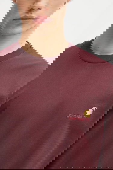 Тениска Carhartt WIP Cotton American Script Long-Sleeve T-Shirt with Embroidered Logo Бургунди | I029955.33KXX, 3