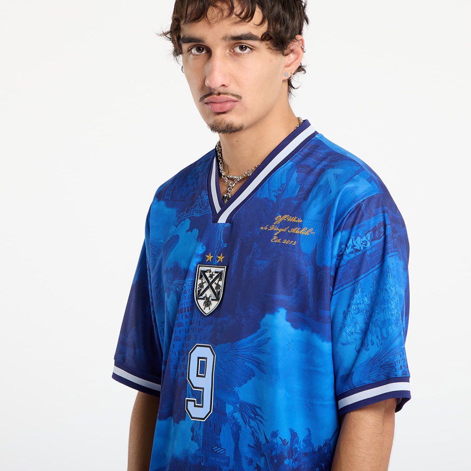 Фланелка Off-White World Paint Soccer S/S Tee Синьо | OMAD00SF25JER0034610, 1