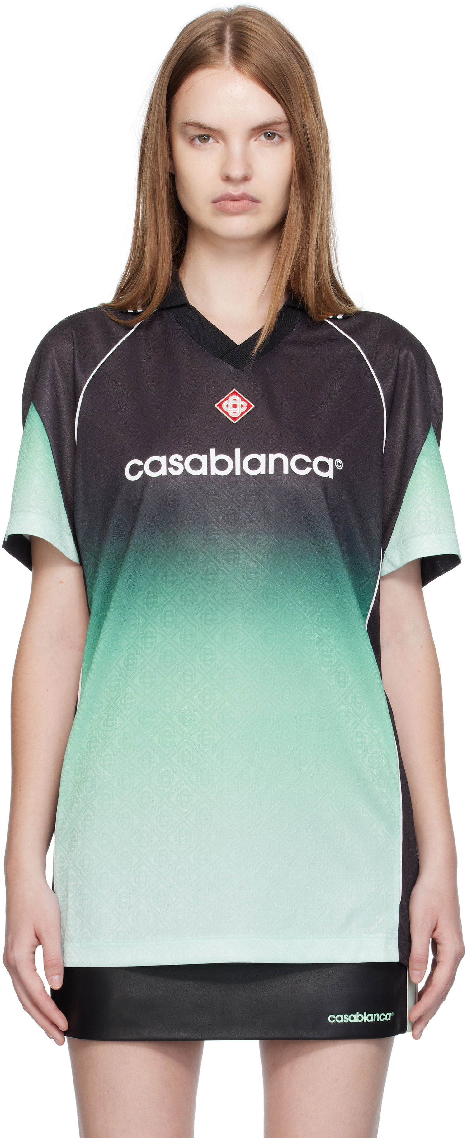 Тениска Casablanca Casablanca Gradient Monogram Jacquard Football T-shirt Зелено | U-WPF25-JTP-375-01, 0
