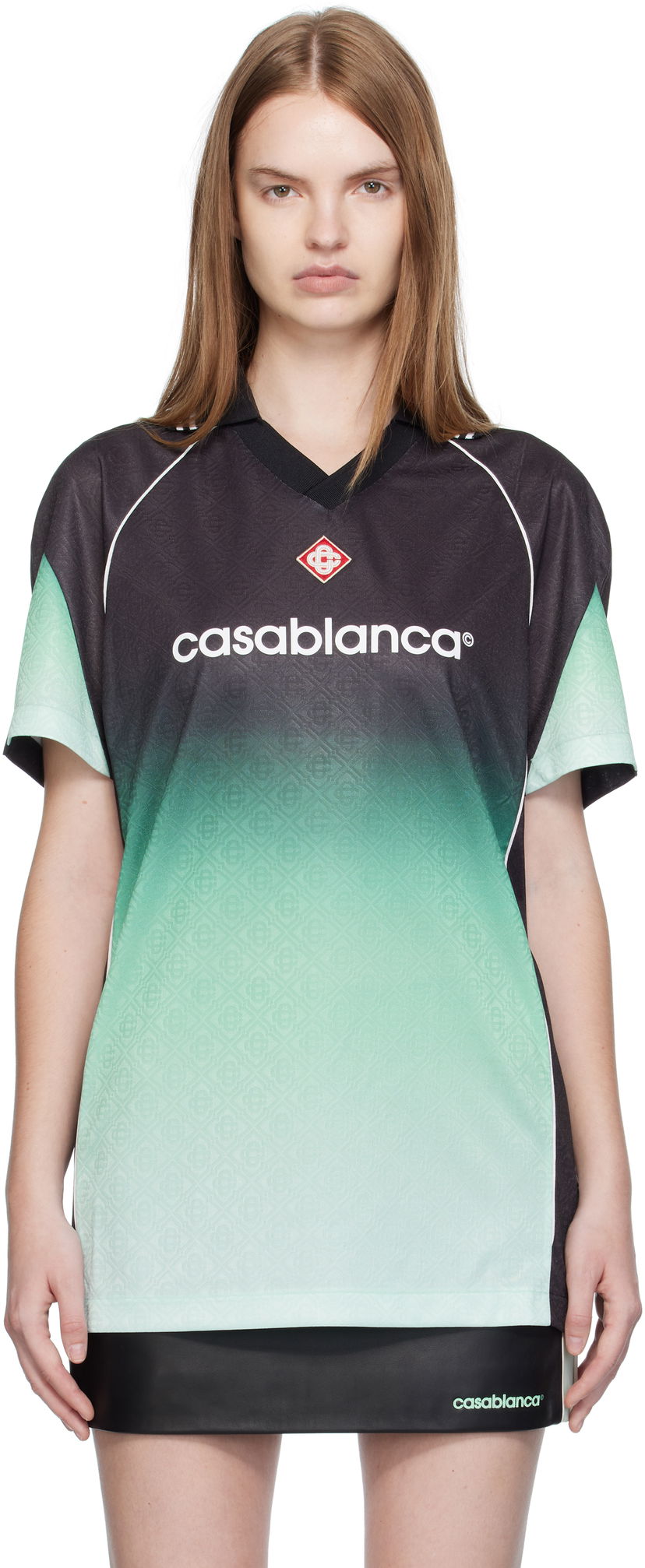 Тениска Casablanca Casablanca Gradient Monogram Jacquard Football T-shirt Черно | U-WPF25-JTP-375-01