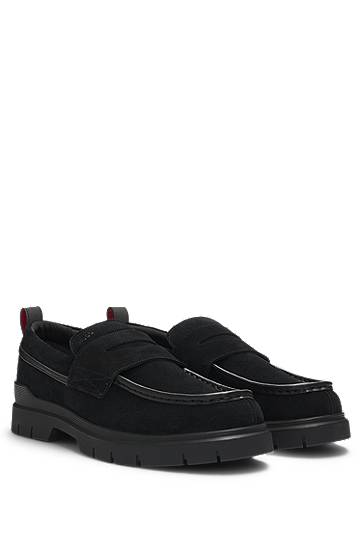 Кецове и обувки BOSS Suede Loafers with Faux-Leather Trims Черно | 50541827, 0