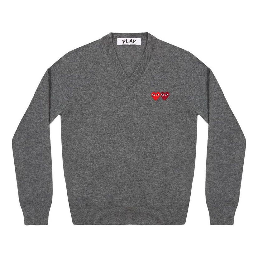 Пуловер Comme des Garçons COMME des GARCONS PLAY Double Heart V-Neck Sweater Сиво | AZ-N055-051-3
