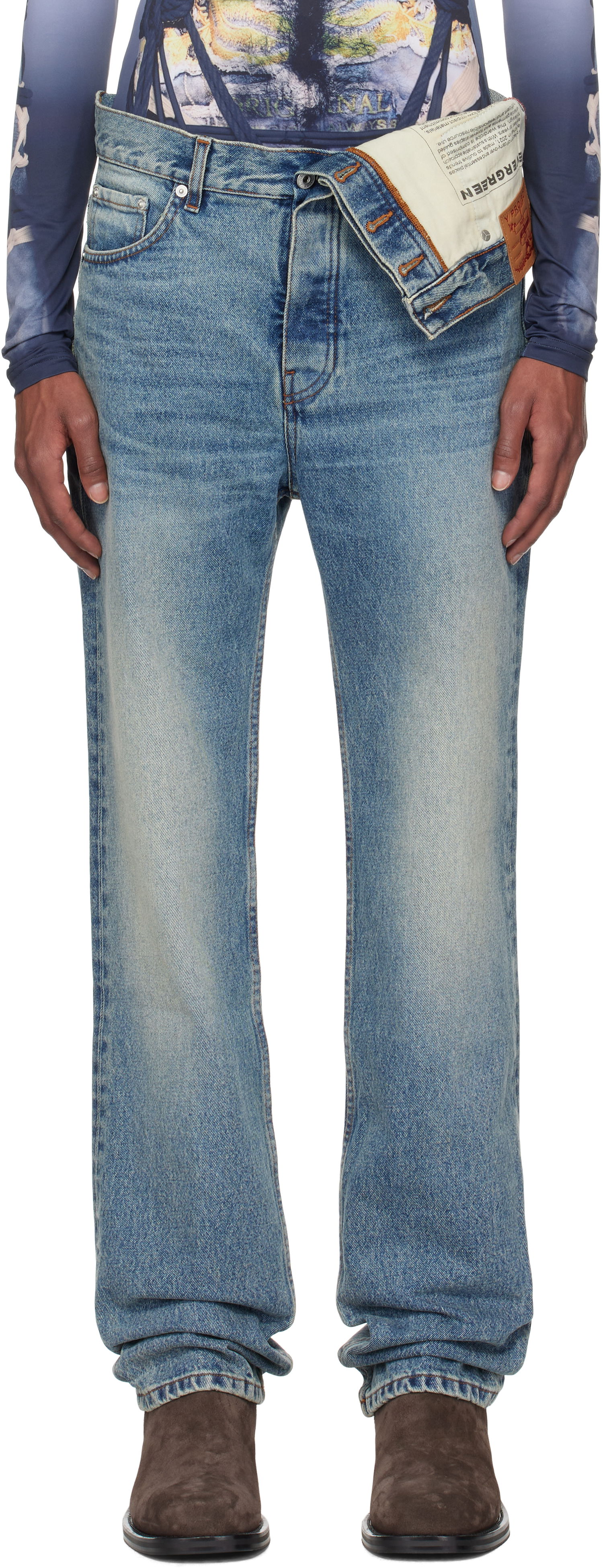 Дънки Y/PROJECT Blue Asymmetric Slim Jeans Синьо | 107PA005, 0