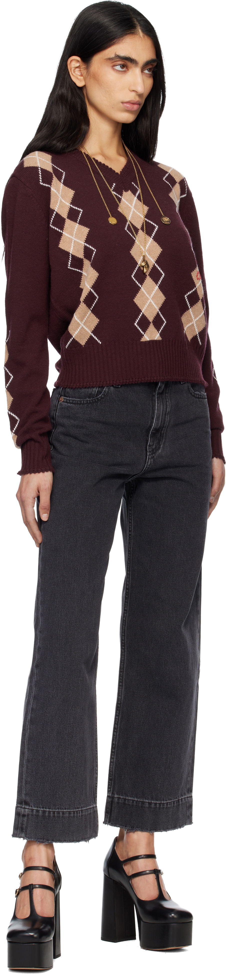 Chloé Argyle Knit Wool Sweater, 3