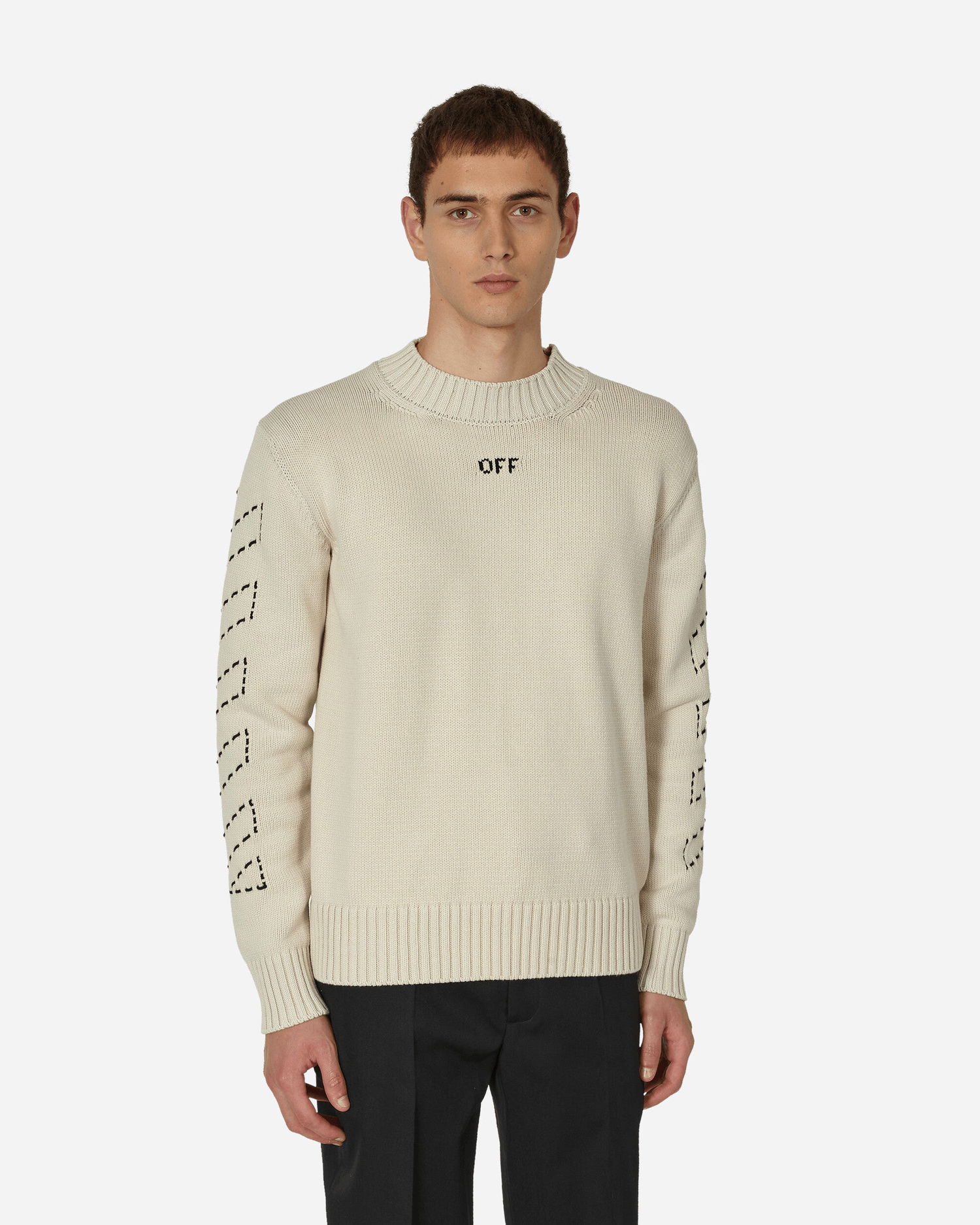 Пуловер Off-White Stitch Arrows Diags Knit Sweater Beige Бежово | OMHE172F23KNI001 6110, 0