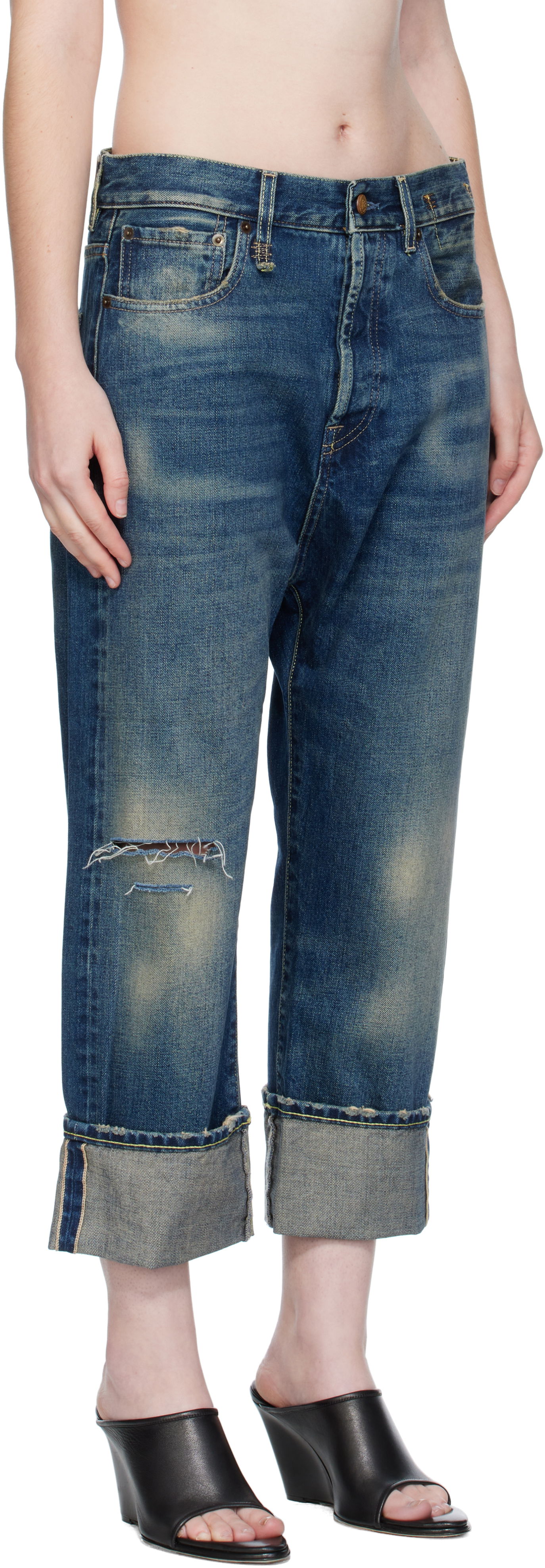 Дънки R13 R13 Cuffed Tailored Drop Cropped Jeans Синьо | R13WD194-D341C, 1