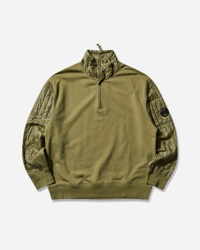 Diagonal Raised Fleece Mixed Half Zip Sweatshirt