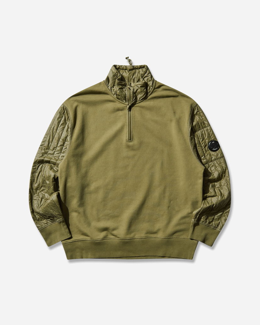 Суитчър C.P. Company Diagonal Raised Fleece Mixed Half Zip Sweatshirt Зелено | 19CMSS052A-005835M 652