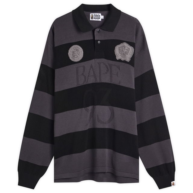 A Bathing Ape Jacquard Multi Logo Stripe Relaxed Fit Long Sleeve T-Shirt, Size Large