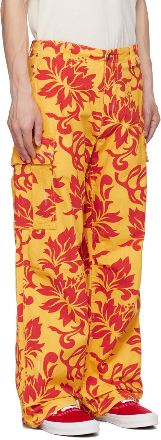 Карго панталони ERL Embroidered Floral Print Cargo Pants Жълто | ERL06P001, 1