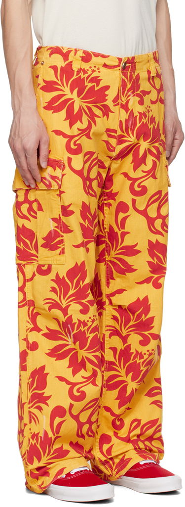 Карго панталони ERL Embroidered Floral Print Cargo Pants Жълто | ERL06P001, 1