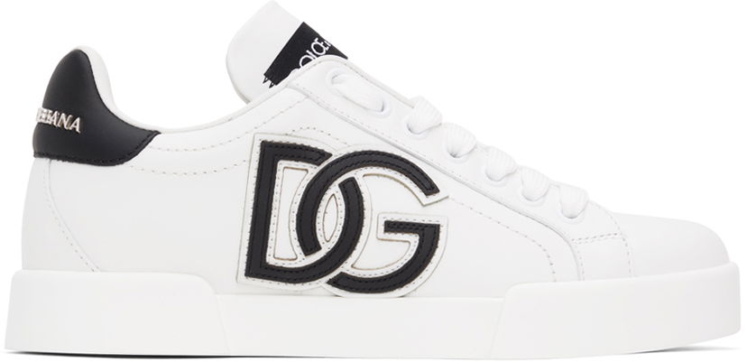 Кецове и обувки Dolce & Gabbana White & Black Portofino Sneakers Бяло | CK1545 AC330