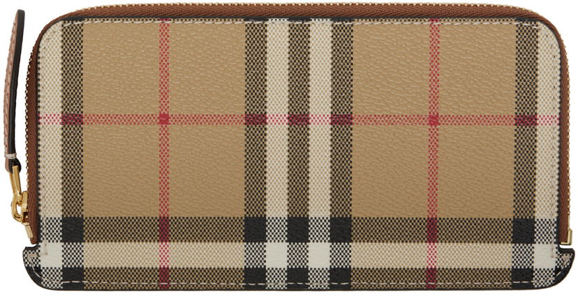 Портфейл Burberry Check Zip Card Holder Бежово | 8073978