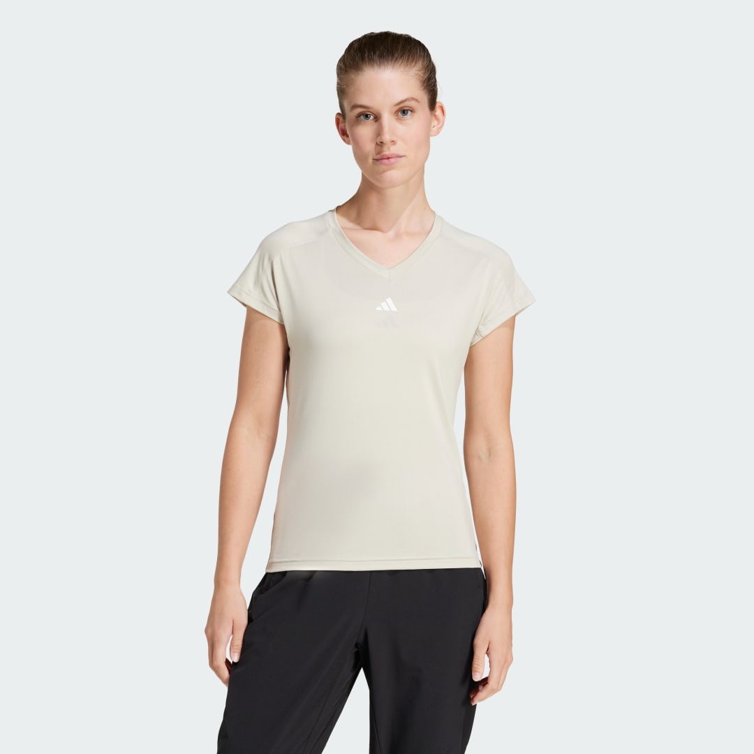 Тениска adidas Performance Training Essentials Minimal Branding V-Neck T-Shirt Бежово | JC9563, 0