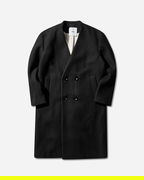 Collarless Double Breasted Wool Coat