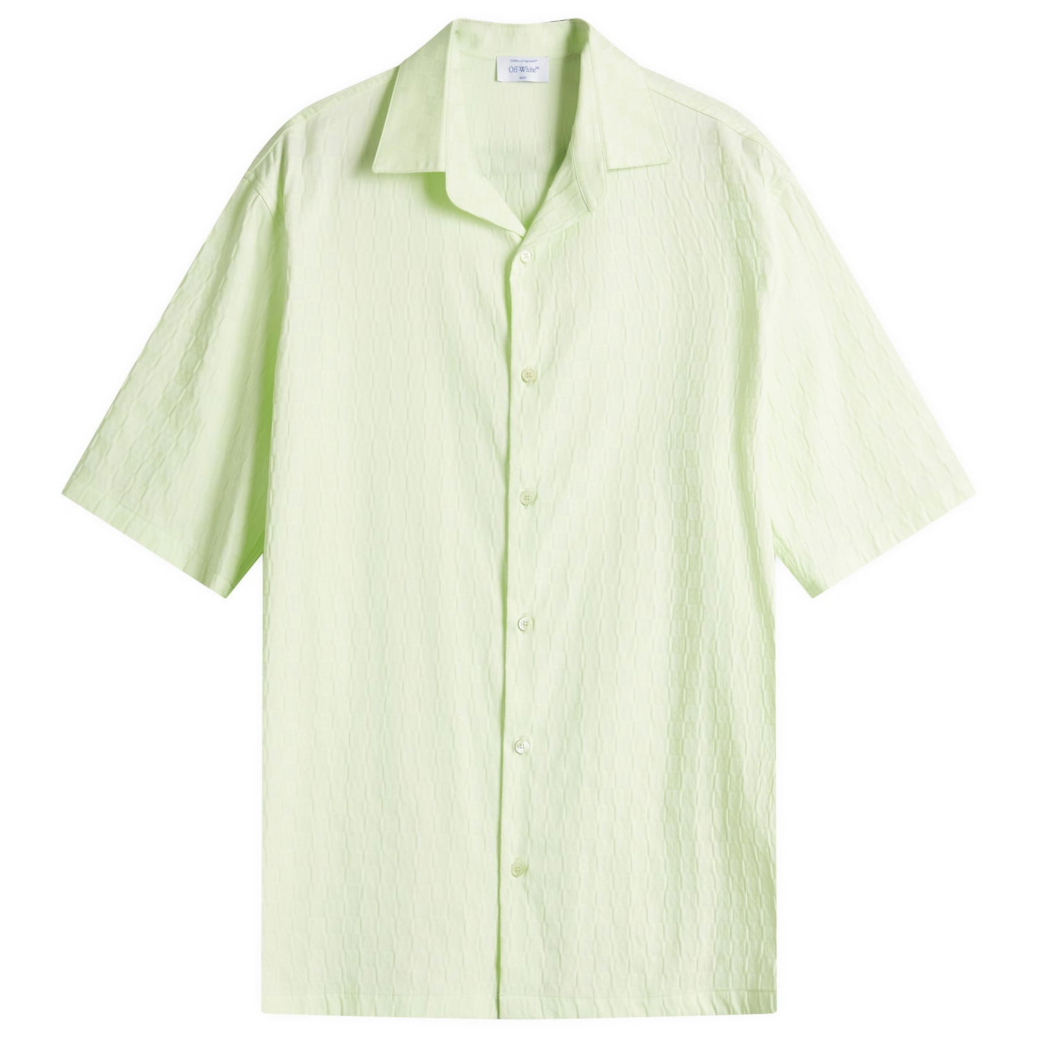 Риза Off-White Off-White Men's Damier Jacquard Bowling Shirt, Size Small Зелено | OMGG013S25FAB0041400, 1