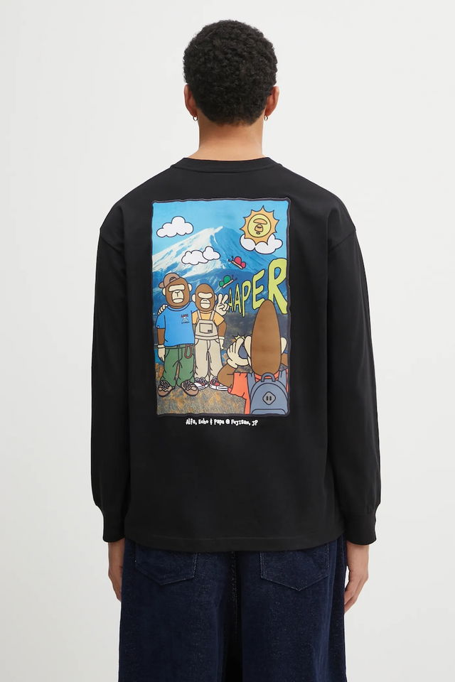 Cotton Long Sleeve T-Shirt Alfa, Echo & Papa FujiSan Graphic