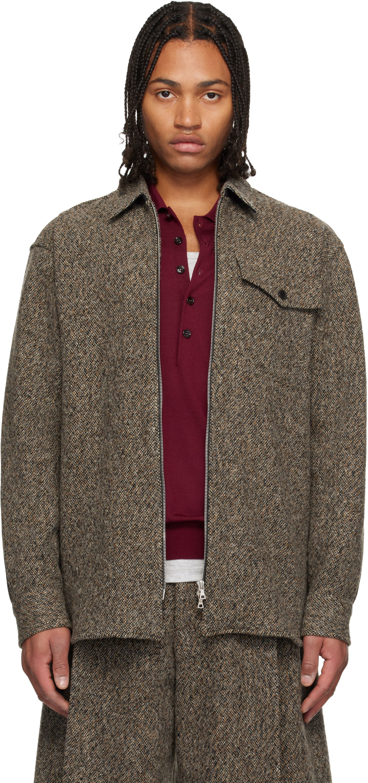 Риза Dries Van Noten Dries Van Noten Tweed Zipped Overshirt Кафяво | 252-020786-2261, 0