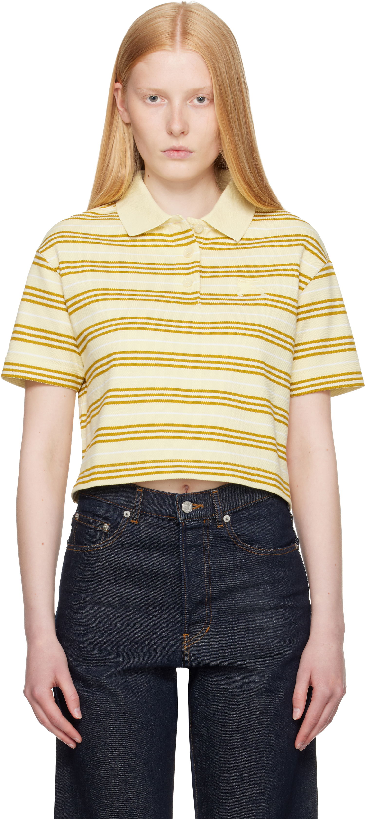 Поло тениска Burberry Burberry Cropped Striped Polo Жълто | 8106271, 0