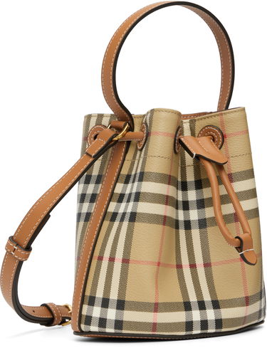 Дамска чанта Burberry Burberry Vintage Check & Leather Drawstring Bucket Bag Бежово | 8109794, 1
