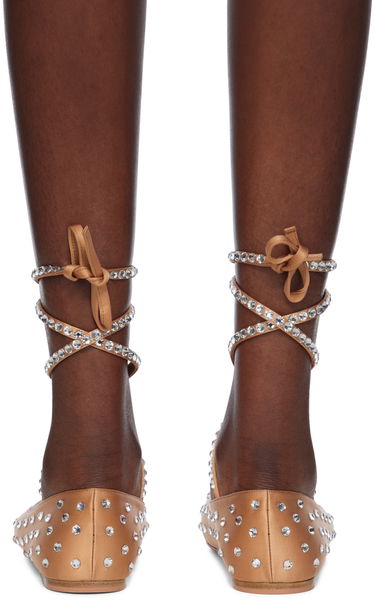 Pокля Amina Muaddi Amina Muaddi Ane Crystal Lace Up Ballerina Flats Бежово | ANE CRYSTAL LACE UP FLAT SATIN, 1