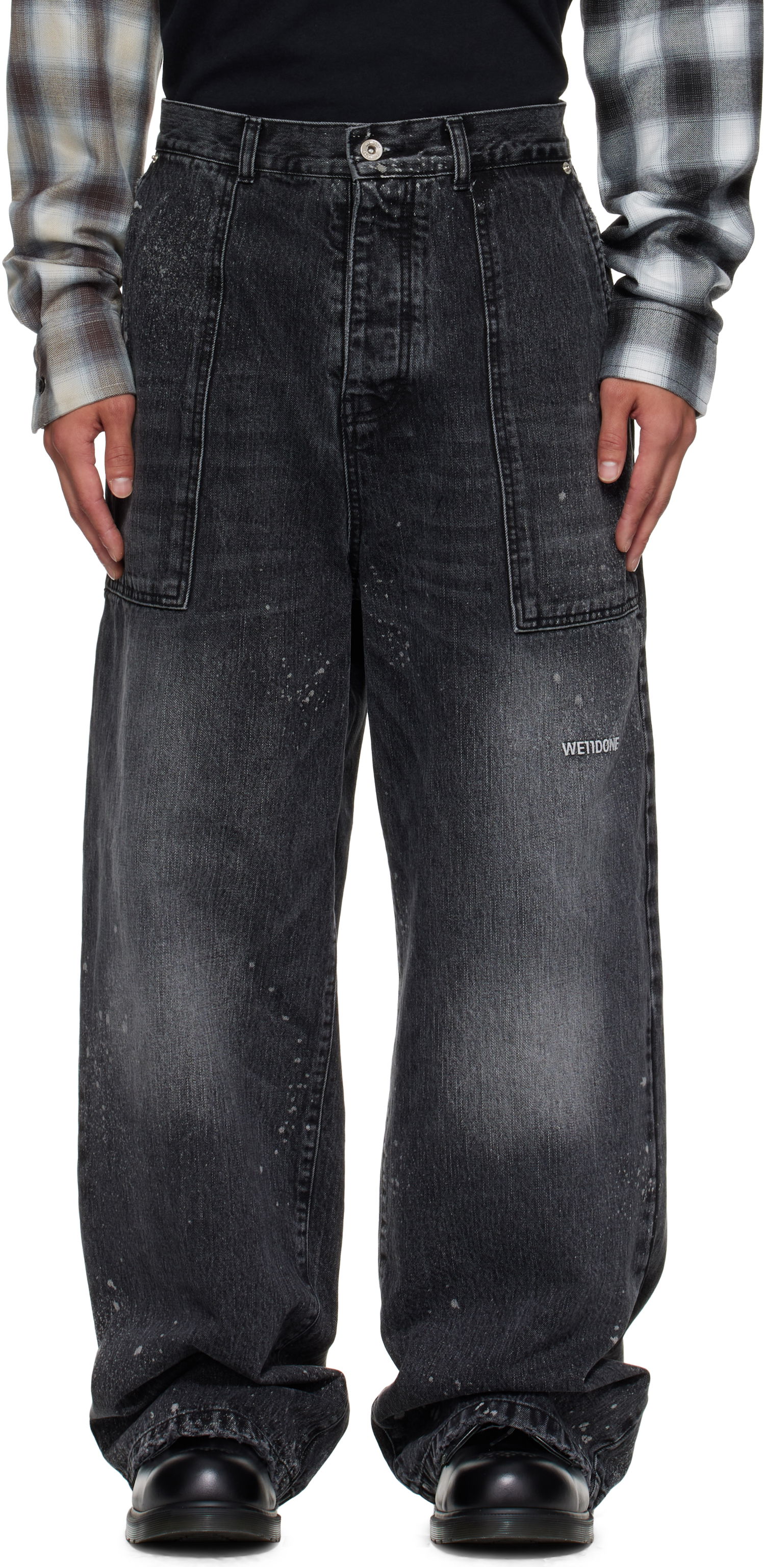 Дънки We11done Carpenter Wide-Leg Distressed Paint Splatter Jeans Черно | WD-DP2-25-340-M-BK, 0