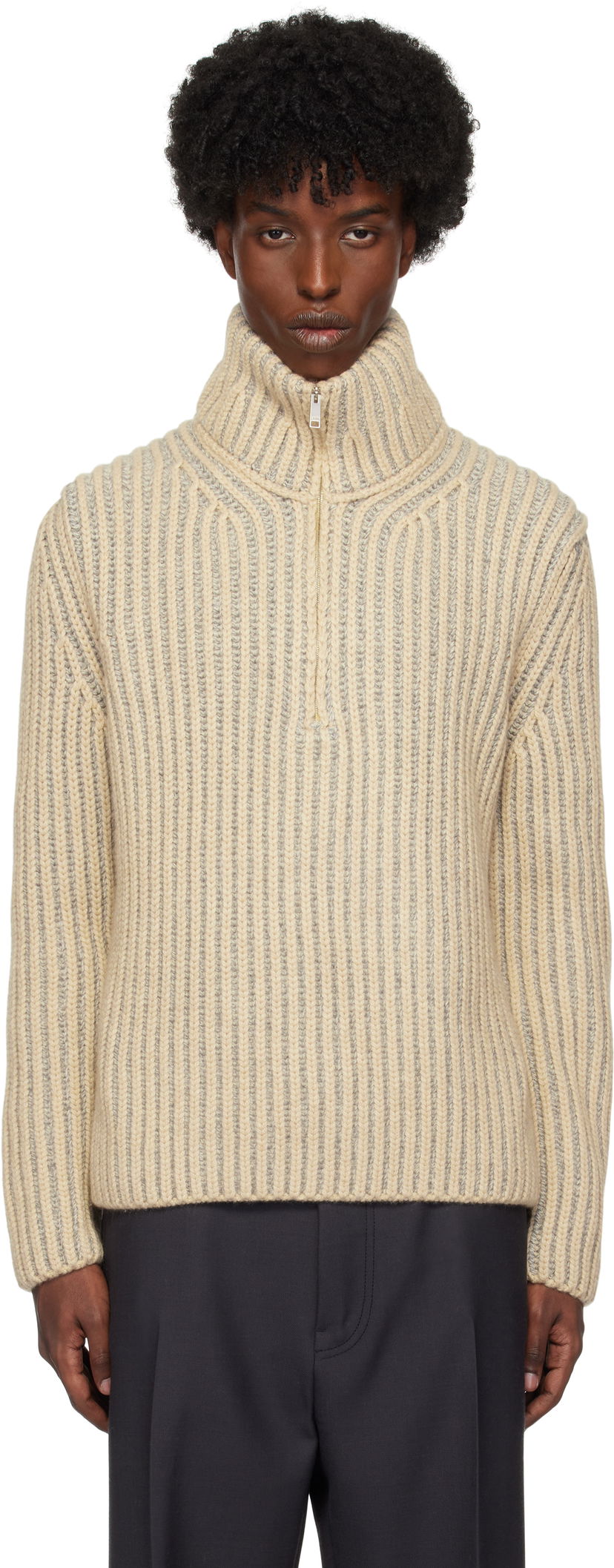 Пуловер ZEGNA Cashmere Half Zip Sweater Бежово | UESK37A8TRS