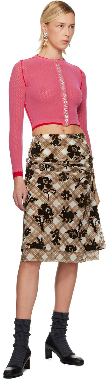 Пола Chopova Lowena Sonicscape Pixelated Plaid Ruched Mesh Knee Midi Skirt Многоцветен | 3278, 3