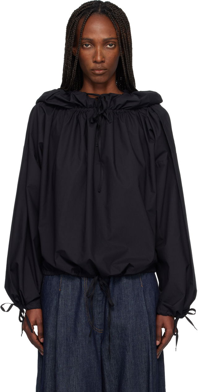 Point Drawstring Hooded Blouse