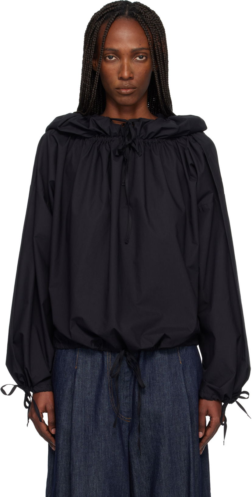 Суитчър Baserange Point Drawstring Hooded Blouse Черно | TSPO-PO-EXWI25