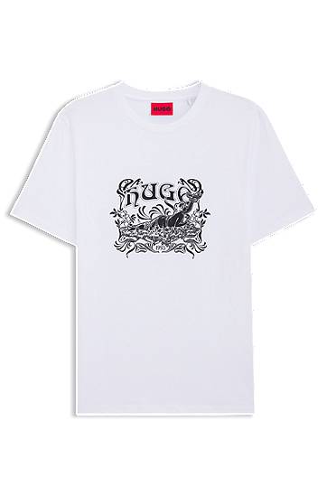 Cotton-jersey T-shirt with Ornate Deer Graphic