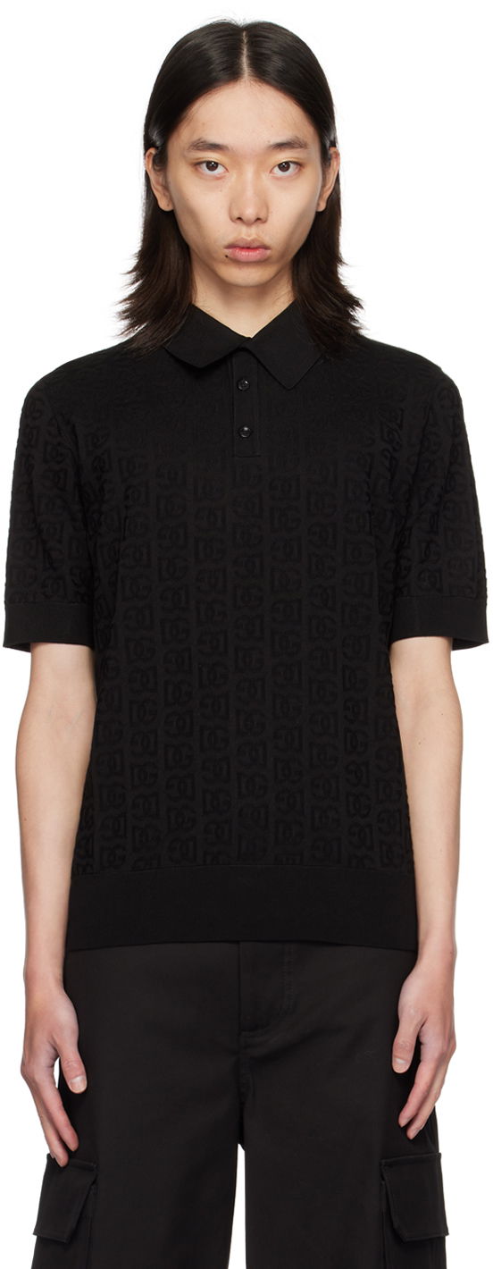 Поло тениска Dolce & Gabbana Dolce&Gabbana Logo Jacquard Polo Черно | GXZ15TJBSKE, 0