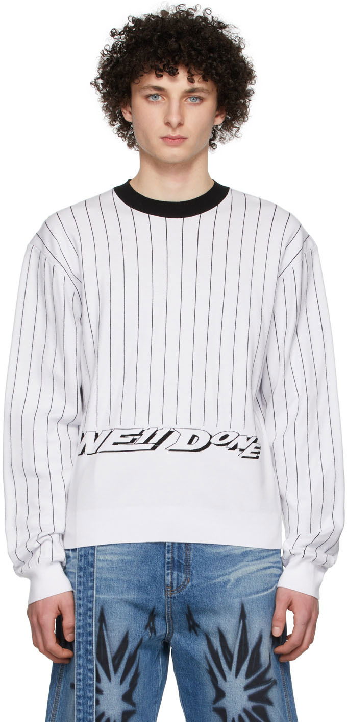 Пуловер We11done We11done Pinstripe Rayon Sweater Бяло | WD-KT1-22-619-U-WH, 0