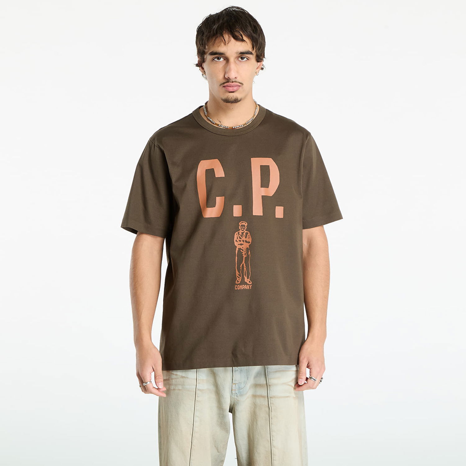 Тениска C.P. Company Mercerized 30/2 Jersey Twisted Short Sleeve Logo T-Shirt Ivy Green Зелено | 19CMTS112A110301W-683, 0
