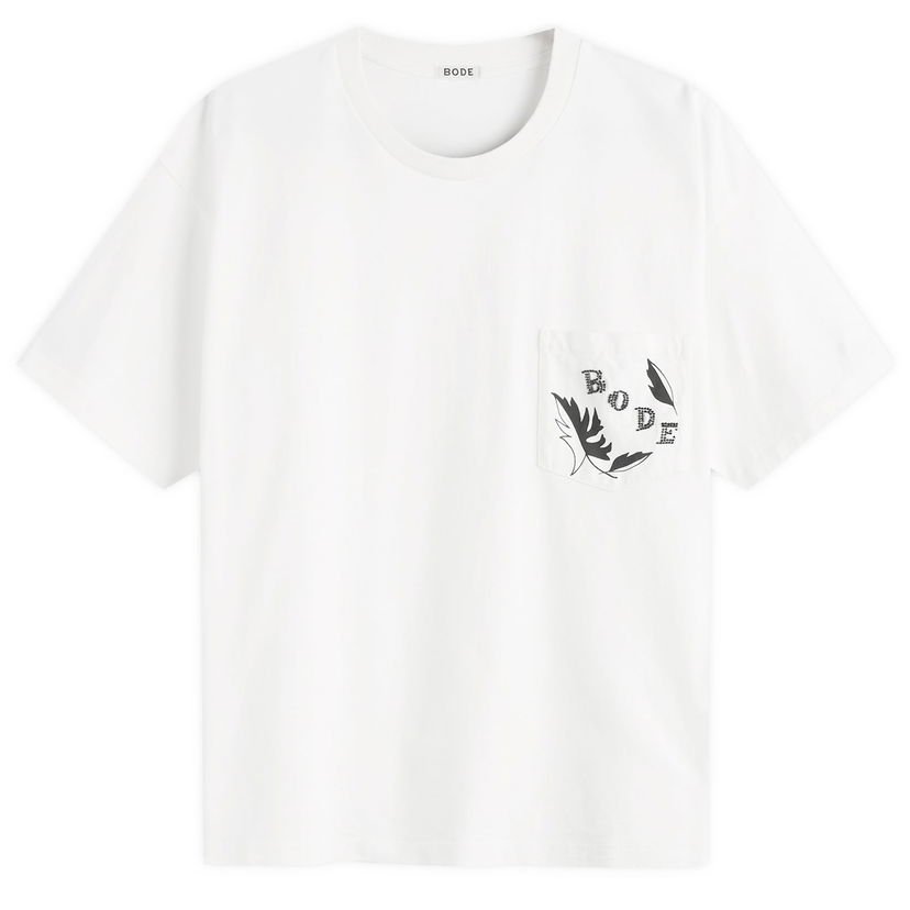 Тениска Bode Bode Beaded Leaf Pocket T-Shirt, Size Large Бяло | MRF25CS020
