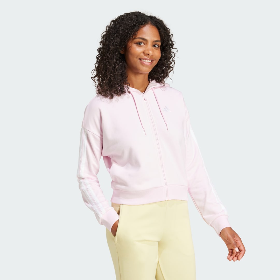 Суитчър adidas Performance 3-Stripes Cropped Full-Zip Hoodie Розово | IS6998, 1