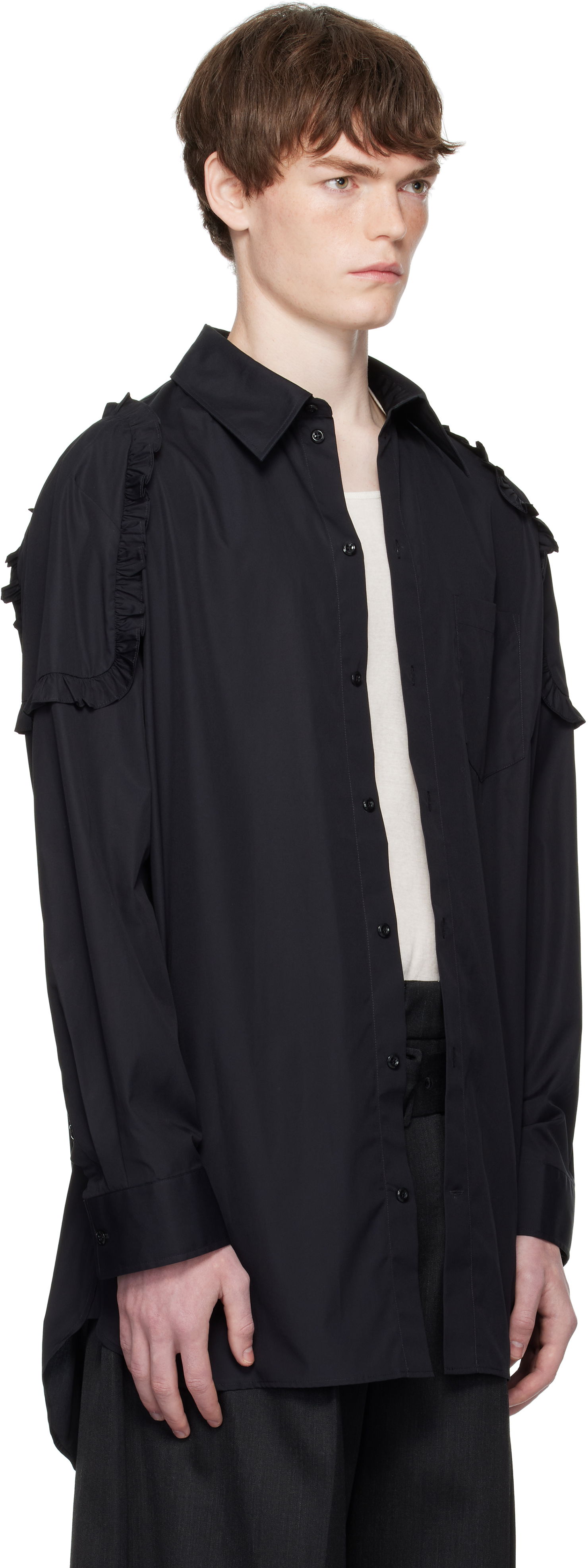 Риза Simone Rocha Simone Rocha Ruffle Shoulder Patch Tunic Shirt Черно | 5383 1025, 1