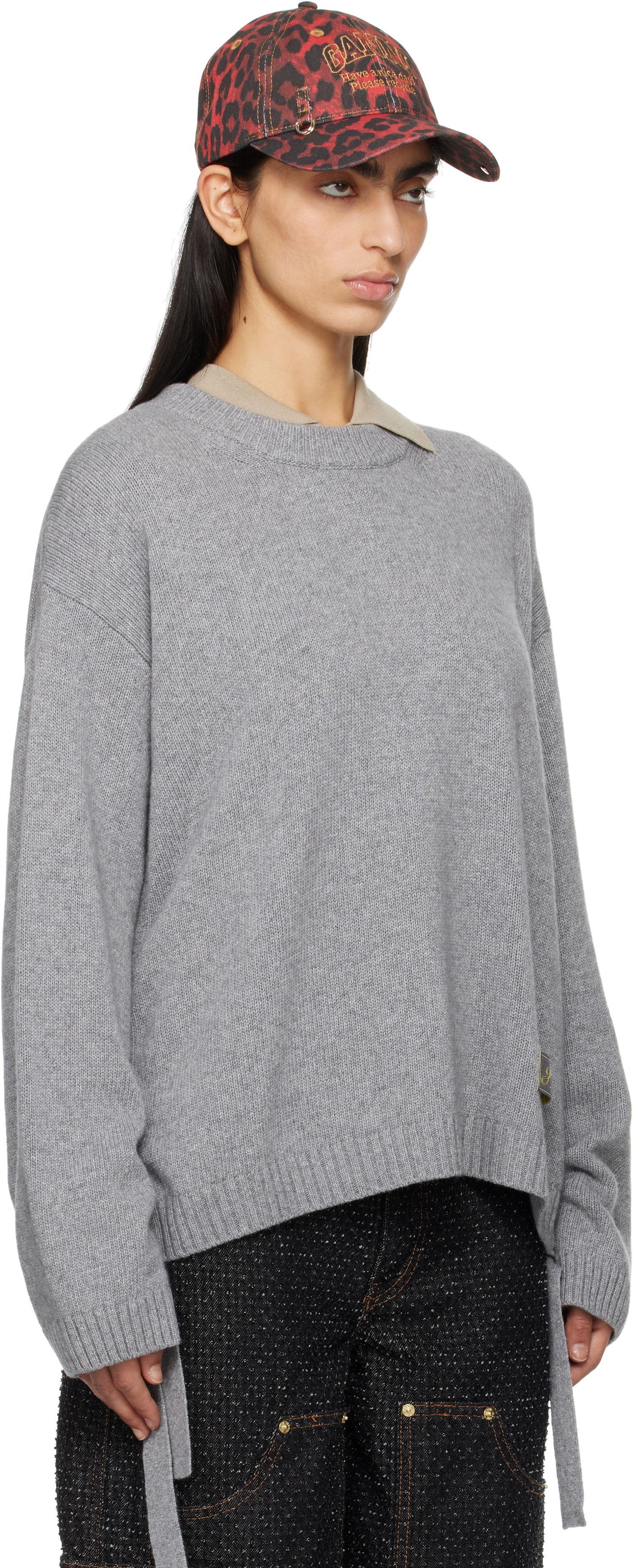 Пуловер GANNI GANNI Future Mixed Wool Oversized Sweater Сиво | K2488, 1