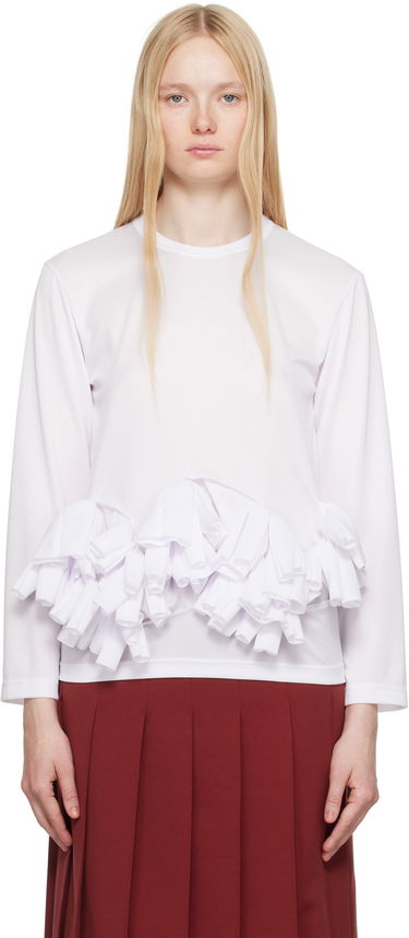 Тениска Comme des Garçons Comme des Garçons Ruffle Detail Long Sleeve T-Shirt Бяло | RO-T002-S25, 0