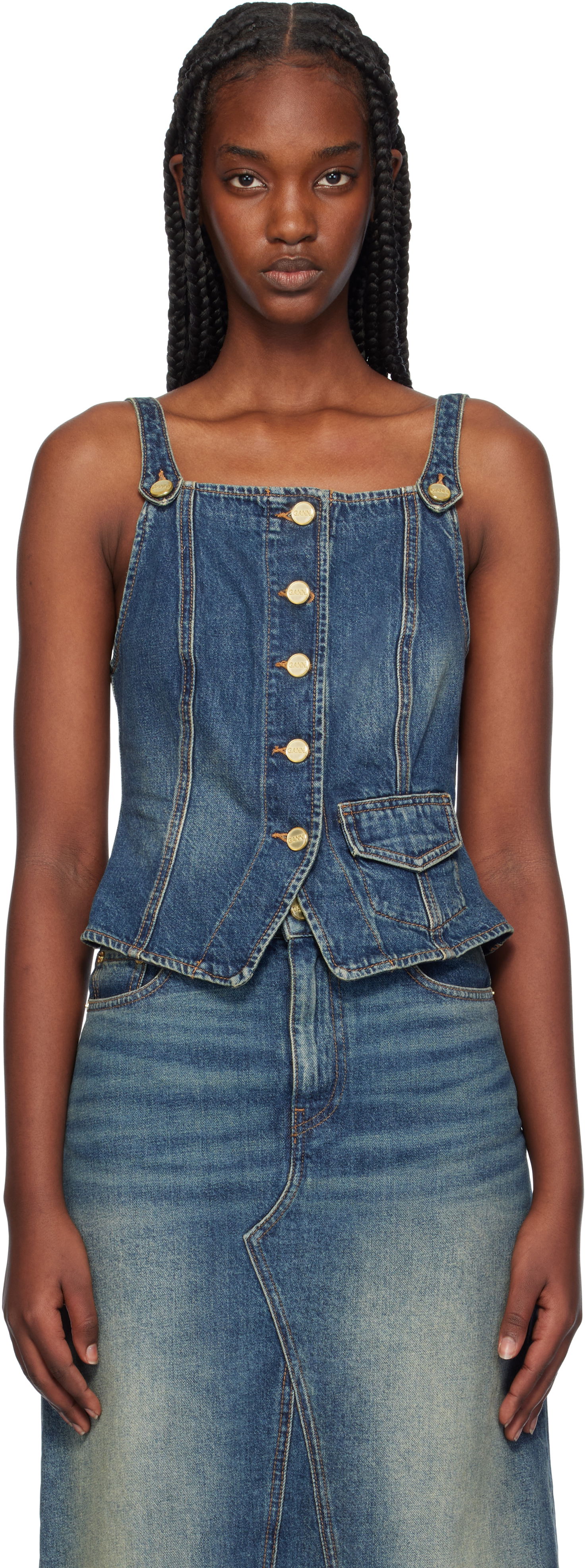 Потник GANNI Denim Tank Top Синьо | J1580, 0