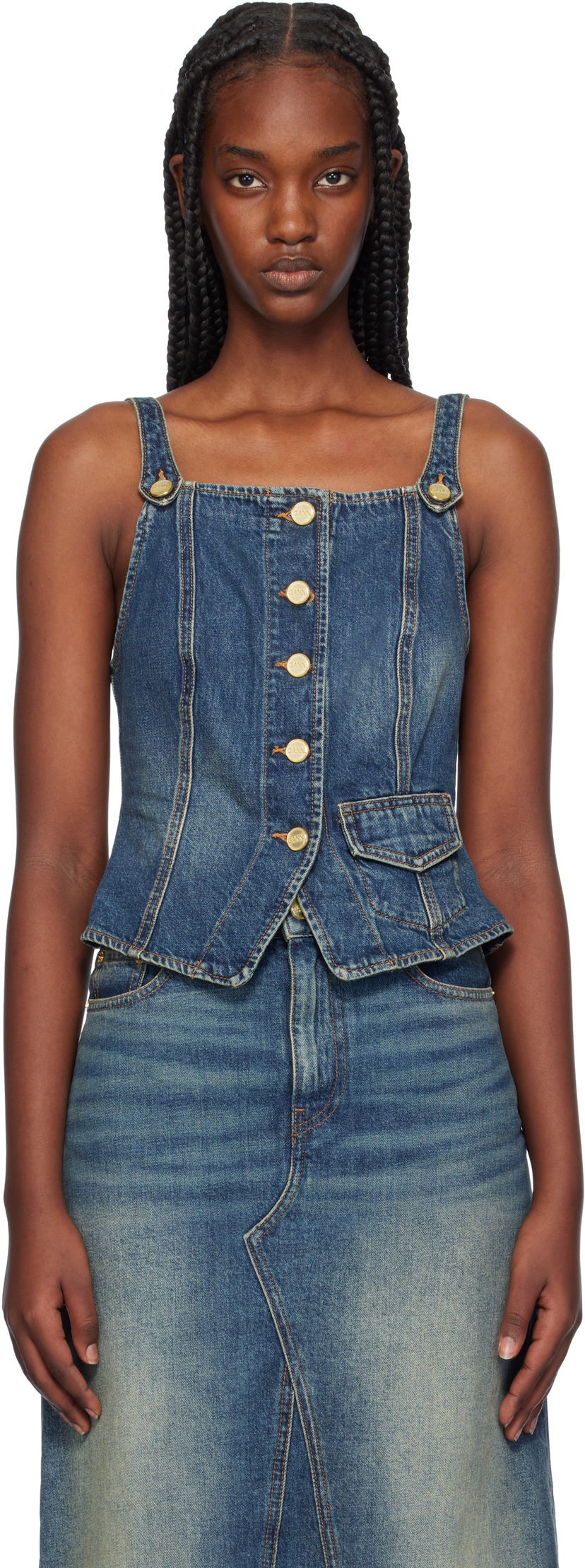 Потник GANNI Denim Tank Top Синьо | J1580